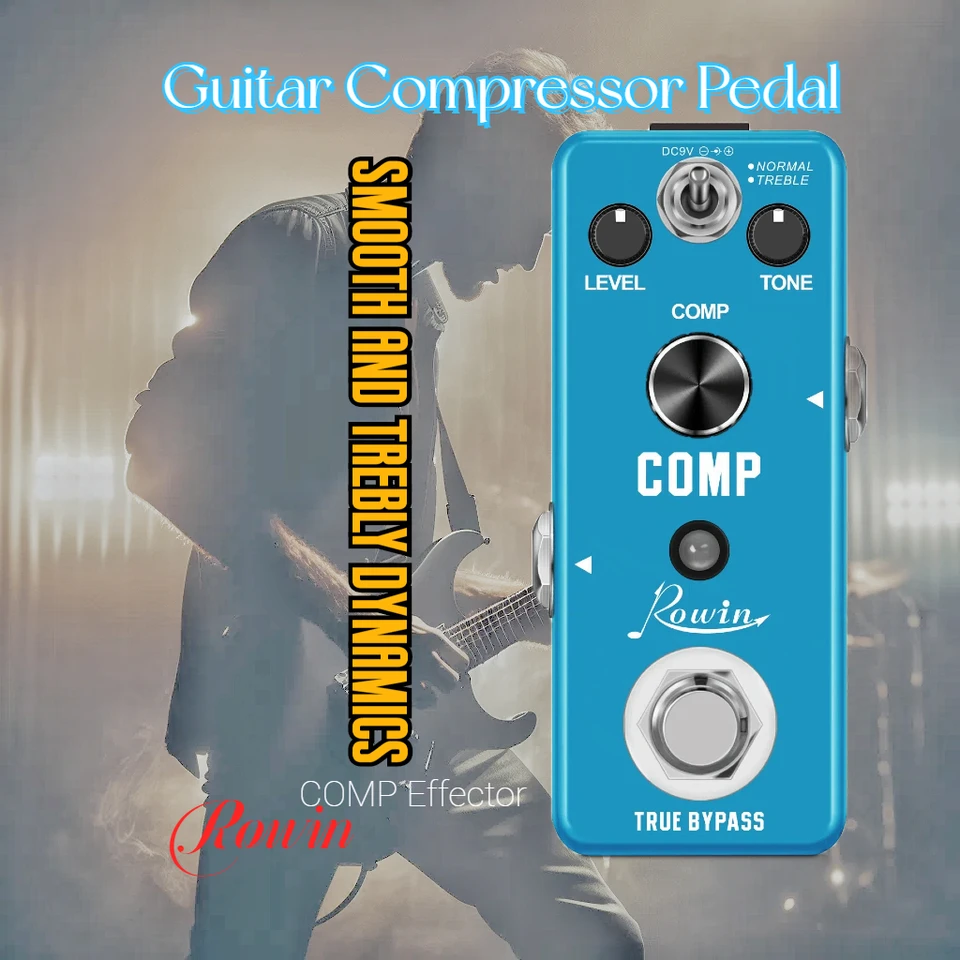 Rowin Mini Compressor Pedál Analógová komplikácia Ultimate Comp Smotely Tbrily Dynamics pre elektrickú gitaru True bypass LEF-333