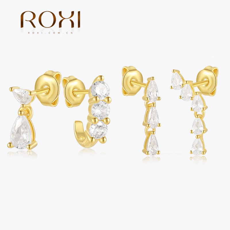 Roxi 925 Sterling Silver Chčiemu zirkónovej strapcovej piercing náušnice pre ženy zlaté farebné náušnice Party šperky darček Brincos