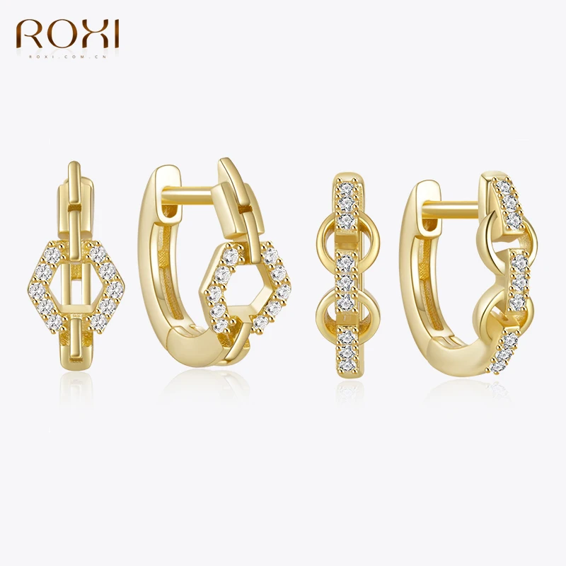 Roxi 925 Sterling Silver Geometric Lock Ear Buckle Biela zirkón pre ženy Party Svadobné šperky náušnice