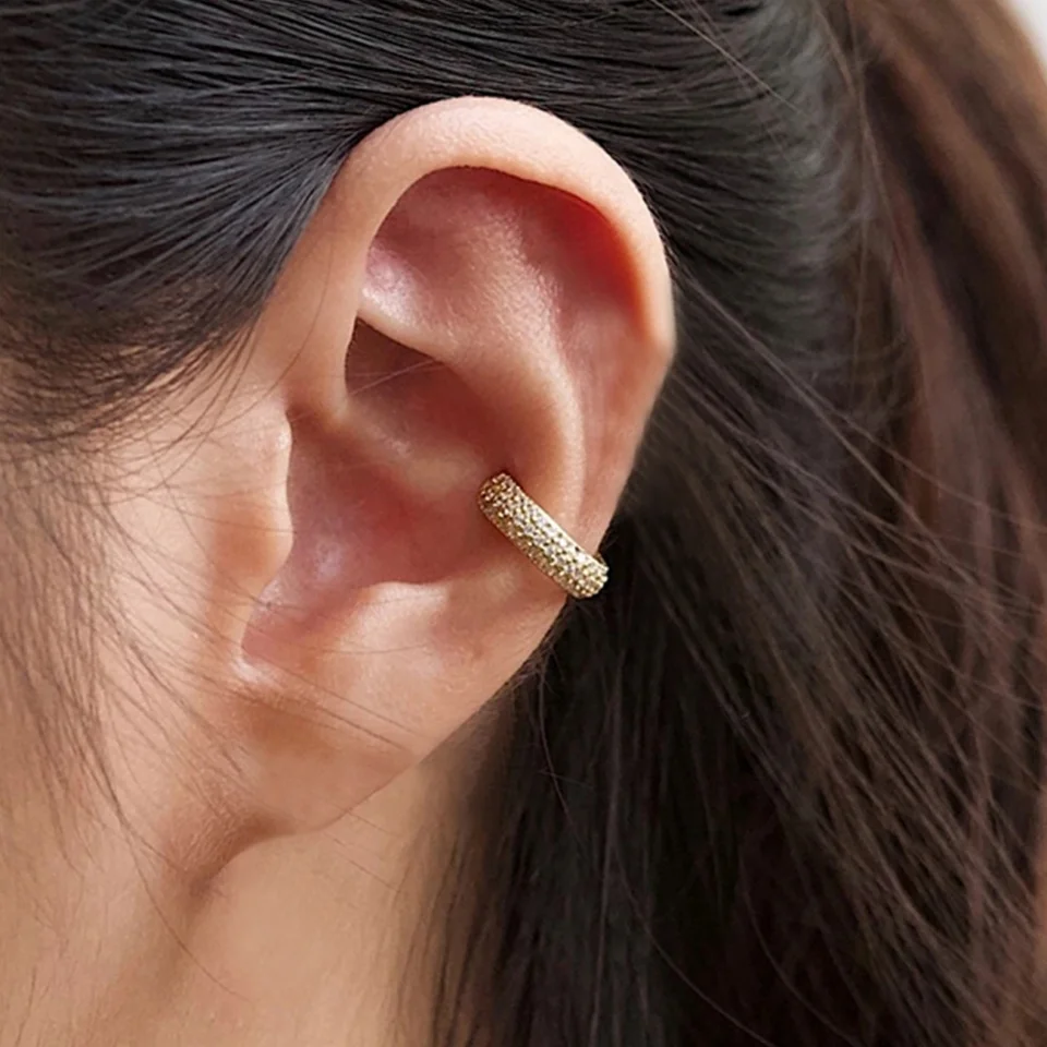 Roxi 925 Sterling Silver Luxury Tri riadky Zirkón Kameň C Tvar uši pre ženy dievčatá boho žiadne piercing náušnice Clip náušnice