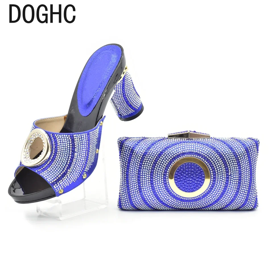 Royal Blue Color zodpovedajúce topánky a tašky s vreckom v pätách africké zhodné topánky a tašky Talian v dámskych taškách a topánka
