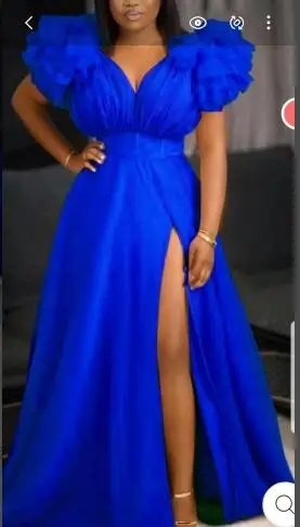 Royal Blue Prom šaty s vysokým štrbinovým čiapkou rukávov špeciálne príležitosti na párty šaty plesové šaty robe de soiree Vestidos
