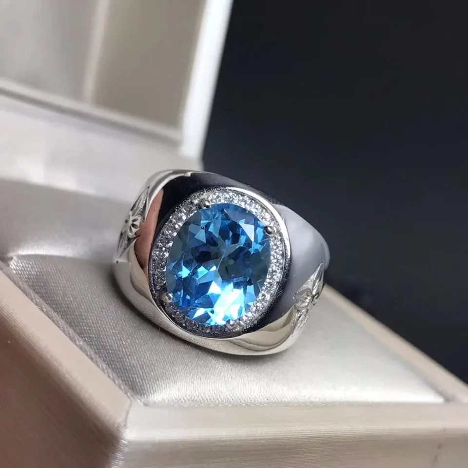 Royal Blue Topaz Pánsky prsteň 925 Striebro prispôsobené veľkosti prsteňa Nový odporúčaný jednoduchý prsteň