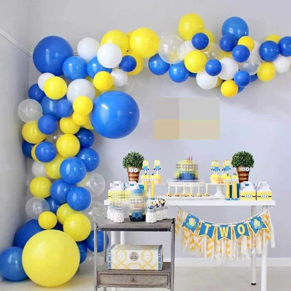 Royal Blue Yellow White Balloons Arch Kit kit bábätká Ballon Garland Boys prvé narodeniny detská svadobná dekor hélium globos
