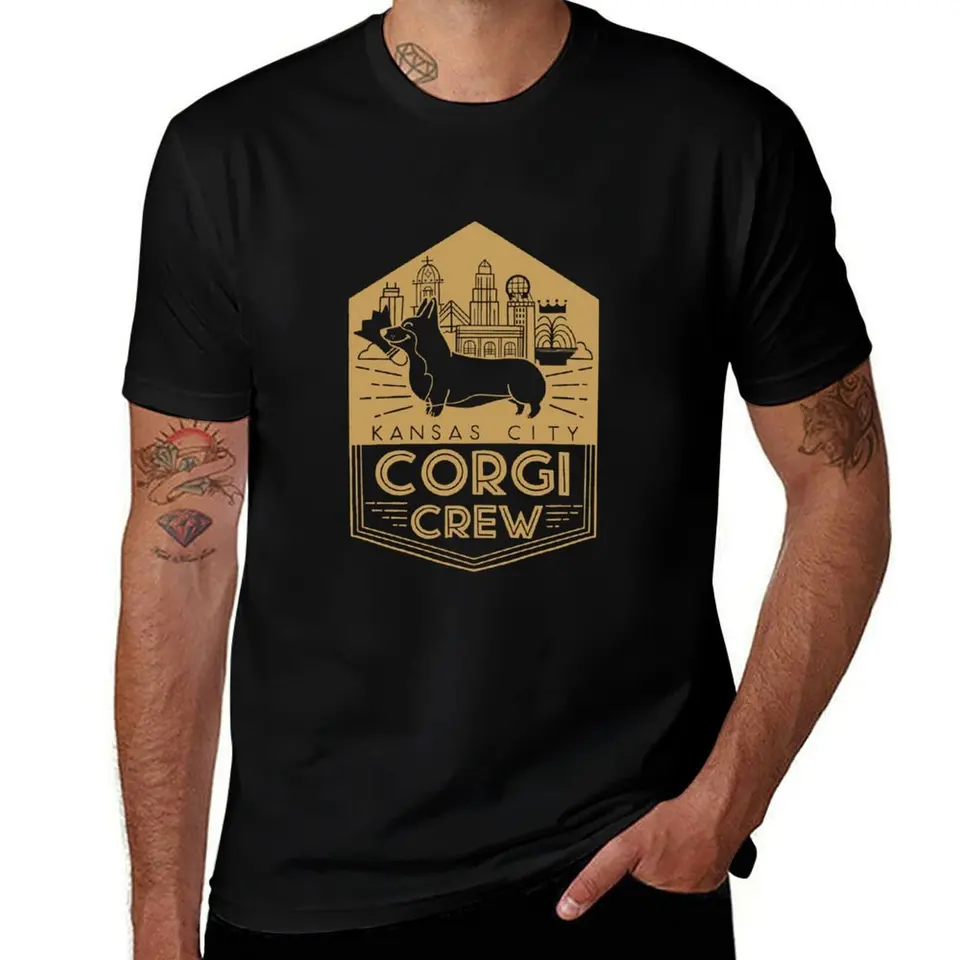 Royal Gold Kansas City Corgi Crew Tričko s nadmerne veľkým grafickým tričkom Tshirt Nadmerné športové fanúšikovia pánske oblečenie