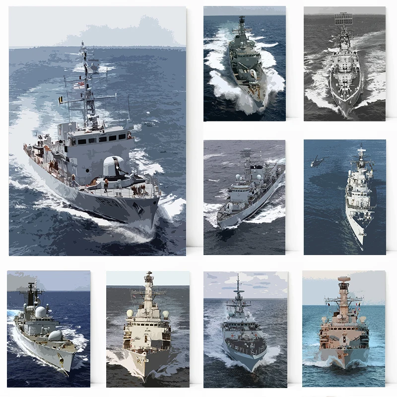 Royal Navy Warships Canvas Painting Moderné vojenské nástenné umelecké obrázky Plagáty a výtlačky Domáce dekorácie Darčeky pre námorníkov