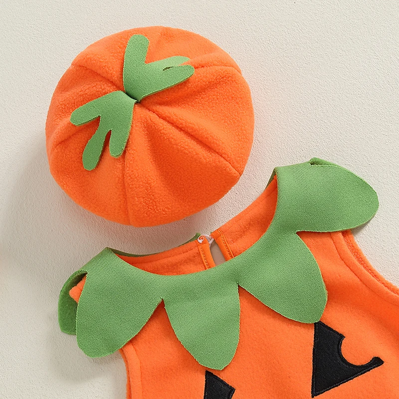 Rozkošné detské halloweenské šaty súpravy s tekvicou bez rukávov a zodpovedajúcim klobúkom pre chlapcov a dievčatá - zábavná rola hra