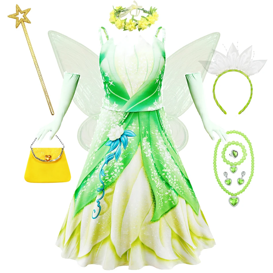 Rozprávkové deti sa obliekajú Tiana cosplay princezná kostým dievča dievčenské šaty