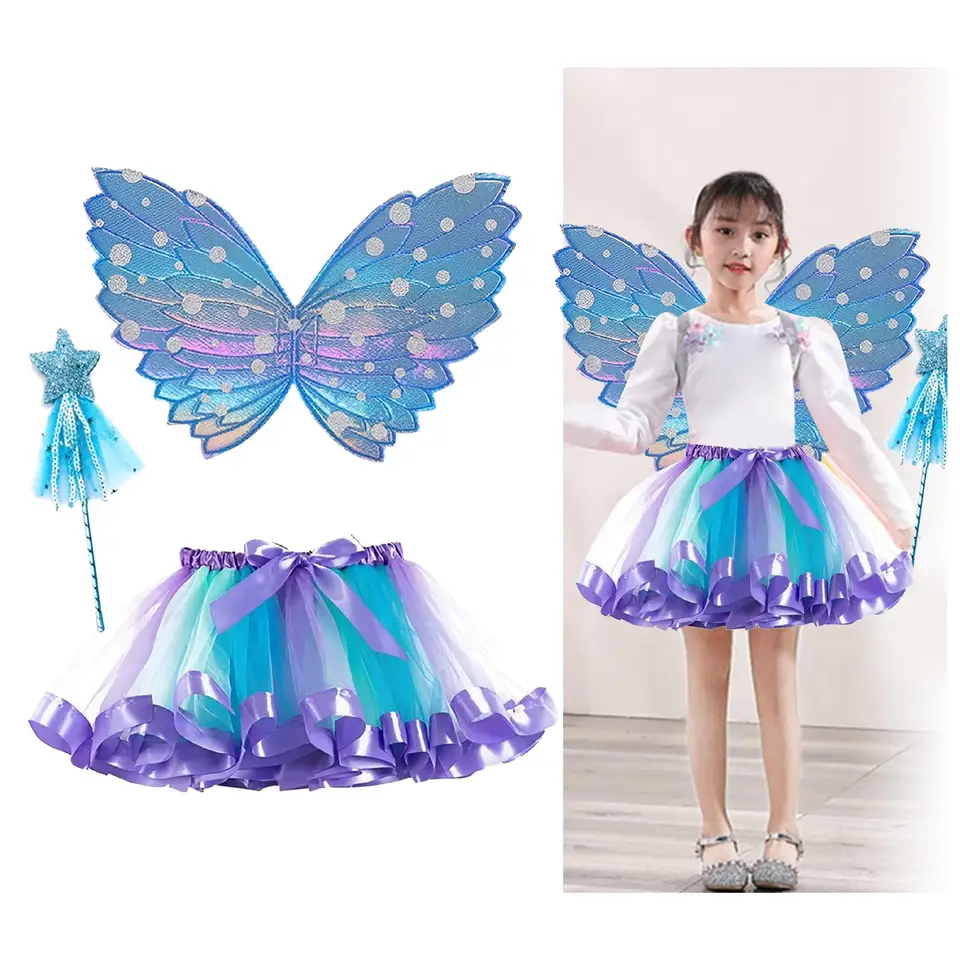 Rozprávkové kostýmy Dievčatá Angel Wand Tutu Kids Elf cosplay motýľa krídla dieťa roztomilé obliekanie pre večierky