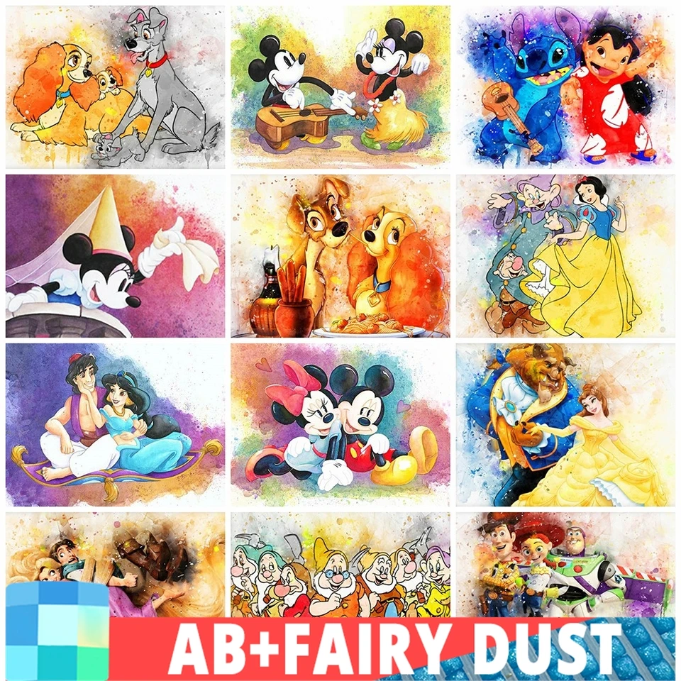 Rozprávkový prach AB Disney 5D Diamond Painting vyšívanie Mickey Mouse Drawing Dog Story Story Karika princeznej ručne maľovaný darček