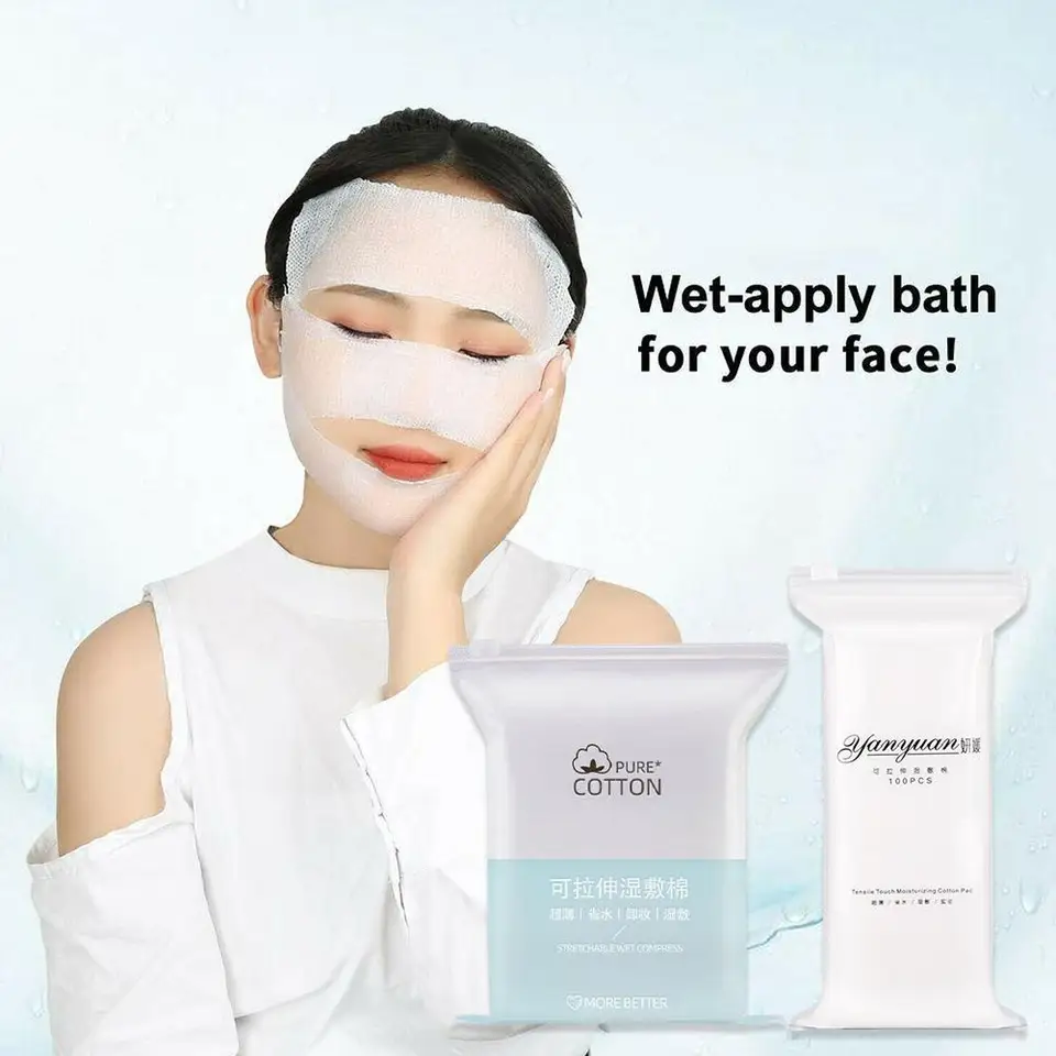 Roztiahnuteľná mokrá bavlnená bavlnená bavlnená bavlnená bavlnená mokrá maska ​​na bavlnené podložky pre tvár hydratačný tenký make -up remover bavlnená podložka A5U5