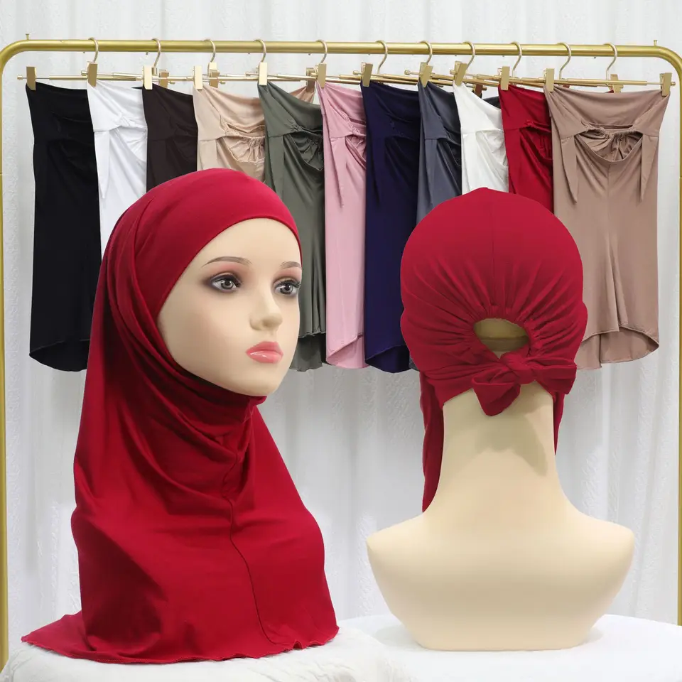 Roztiahnutie Turban Cap Hidžlam Islamský plný kryt podčiarknutá kapota pripravená na nosenie pripevňovača okamžitý hidžáb pre moslimské ženy ramadan