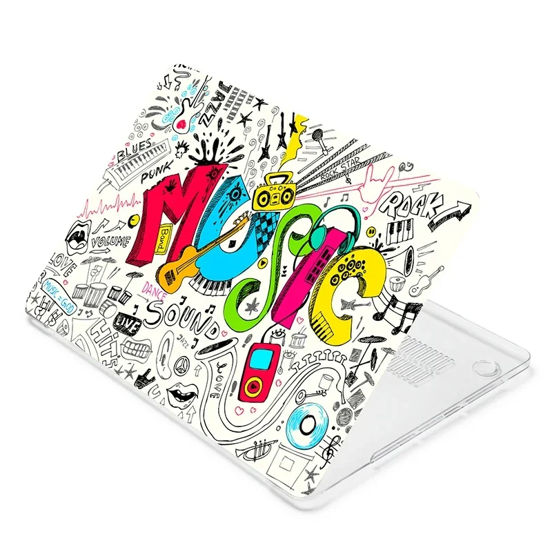 Roztomilá hudobná gitara pre MacBook Pro 16 2023 M2 M3 NAPOHOP s notebookom 16,2 palca M1 farebný čmáranice 2024 M4 Karikatúra číry tvrdý škrupina