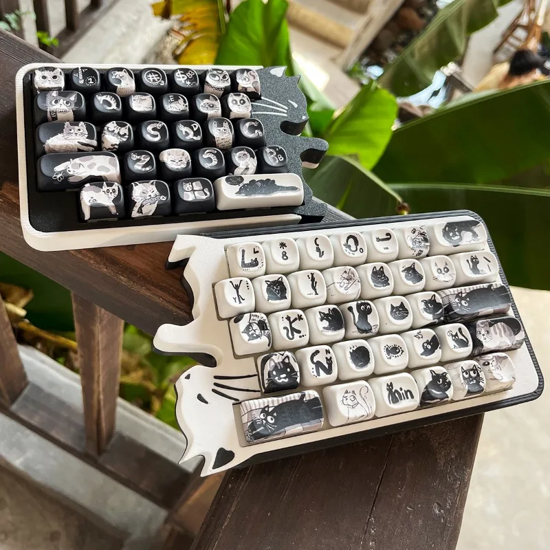 Roztomilá čierna a biela téma mačky Set PBT Custom Cherry/MOA/KCA Profil Key Caps pre mechanické klávesové herné príslušenstvo