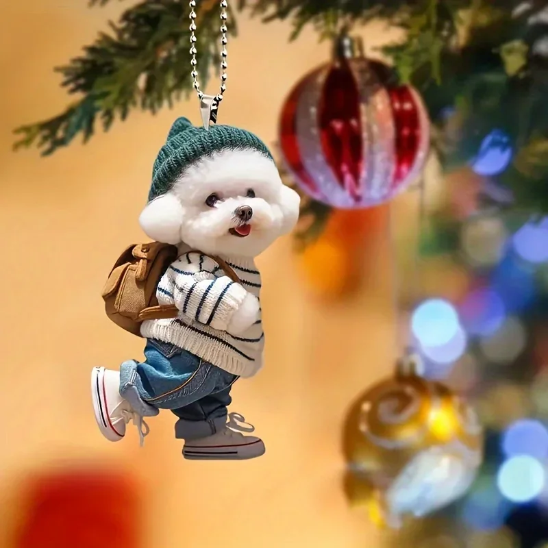 Roztomilé 2D akrylové šteniatko prívesok Trend Trendy batoh Teddy Dog Vianoce Tree Závesné ozdoby