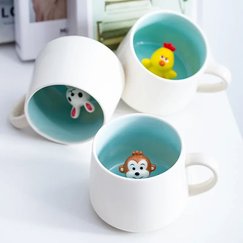 Roztomilé 3D zvieracie keramické hrnčeky Kreatívne karikatúry mliečny čaj šálka 380 ml novinky krava králiky Monkey Cheálové narodeninové darčeky hrnčeky
