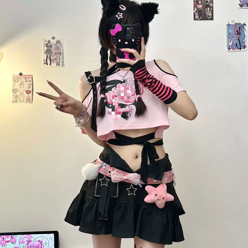 Roztomilé blúzky Ženy 2024 Nový originálny štýl japonský kawaii karikatúra dievčenské vrcholy