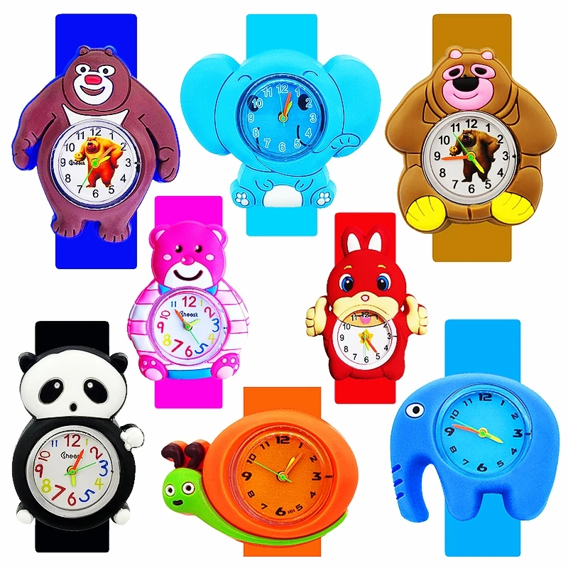 Roztomilé deti Slap hodinky Cartoon 3D medvedí slon hračky silikónové deti hodinky Študentské hodiny detská materská škola darčeky