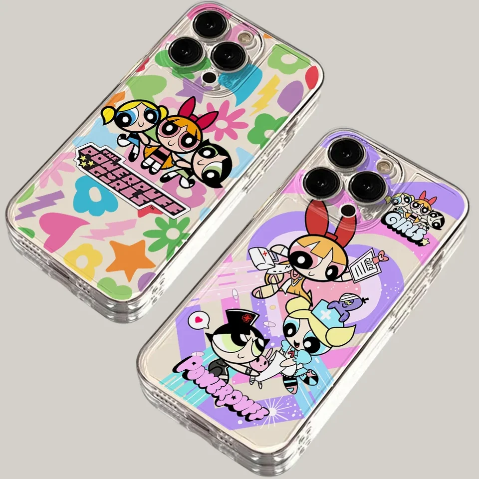Roztomilé dievča p-powerpuffs telefónny puzdro pre Samsung Galaxy S24 S23 S22 S21 S20 S10 Fe Ultra Plus 5G Note 20 10 Pro Clear Soft Cover