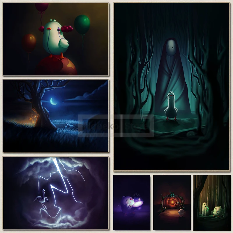 Roztomilé dieťa Duck Adventure Night Deydey Dream Deny Ghost Plagát a výtlačky plátno maľba nástenné umelecké obrázky domáca izba dekor darček