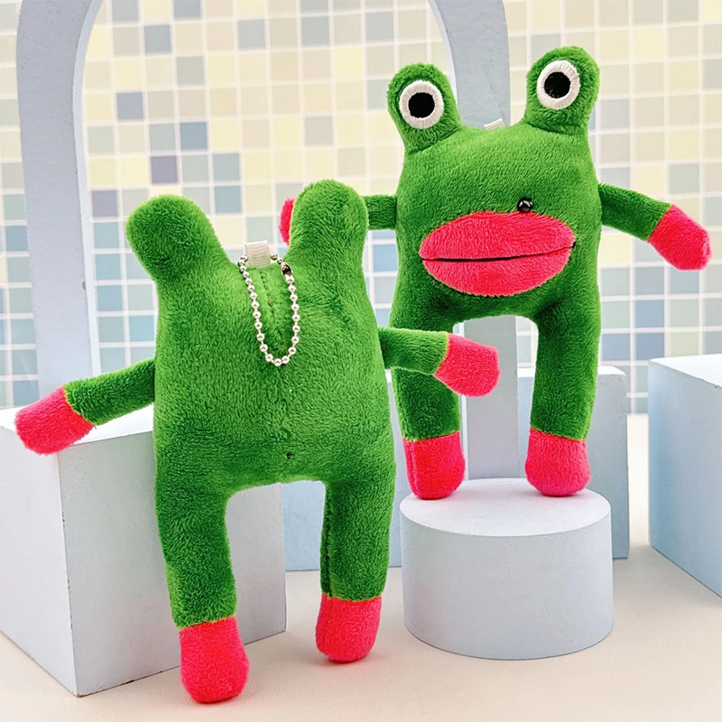 Roztomilé dlhé nohy škaredé žaba Kľúčenka prívesok plyšové hračky pre bábiky Funny žaba Fluffy Fliffed Keyring prívesok batoh kúzla dekorácie darček