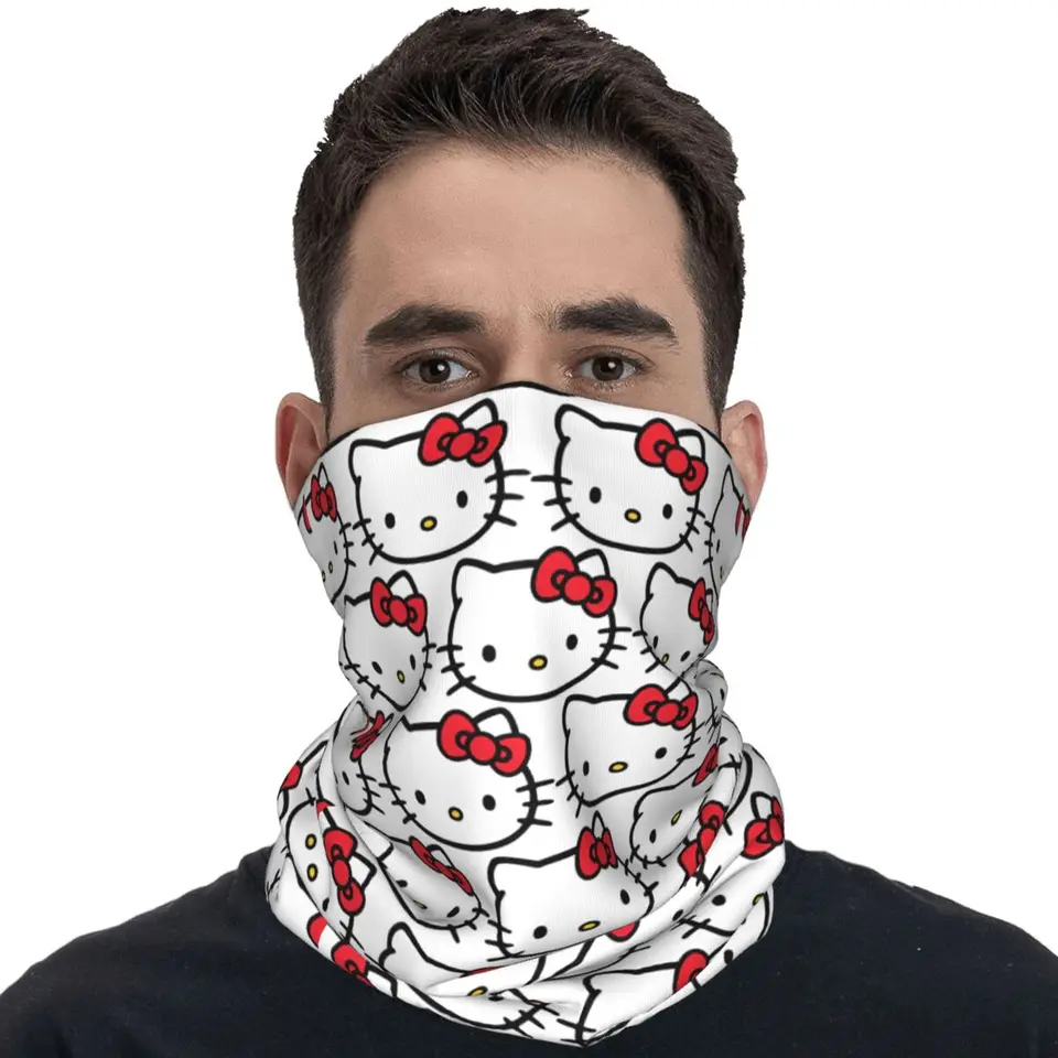Roztomilé hello mačiatko Bandana Funny Bicycle Mask Maska Outdoor Sports UV ochrana Balaclava vytlačená bezšvová mäkká taktická maska