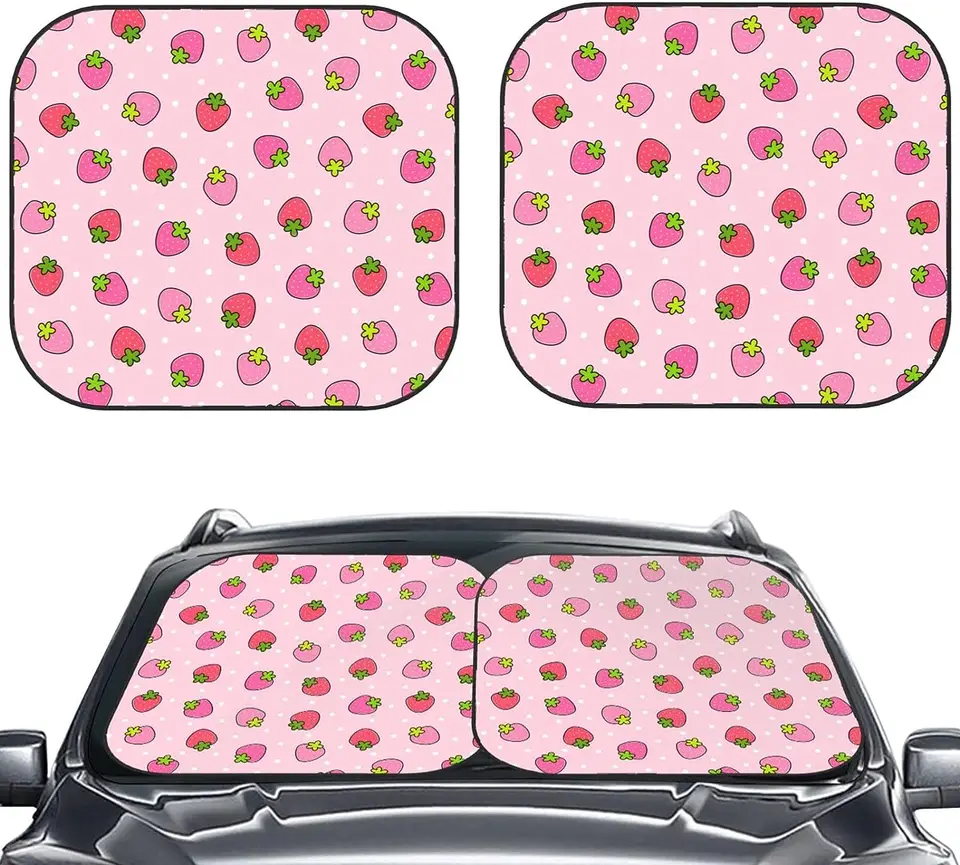 Roztomilé jahodové auto čelné sklo Slnko Automatické skladacie 2ks okno slnečné okno pre väčšinu ochrancu slnečného priezoru čelného skla Fodable Sun Sun Visor