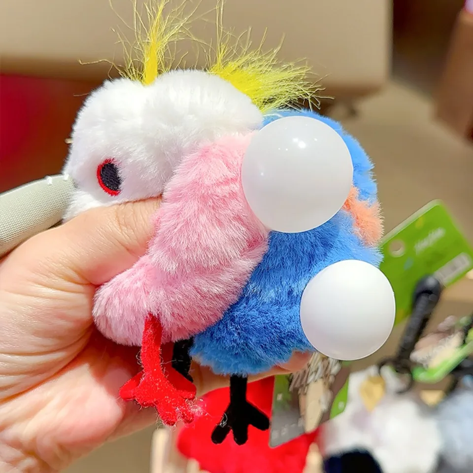 Roztomilé kawaii vajcia Leting Keychain Lively Cartoon Animals Plush Bird Keyring Funny Spit Bubble Batoh prívesok narodeniny darček