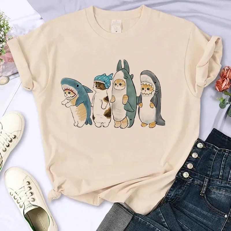 Roztomilé mačacie košeľa ženské vtipné karikatúry tričko y2k 90. ​​roky harajuku grafické tričko Ulzzang 90. roky tlačené tričko estetické topené tričko Žena