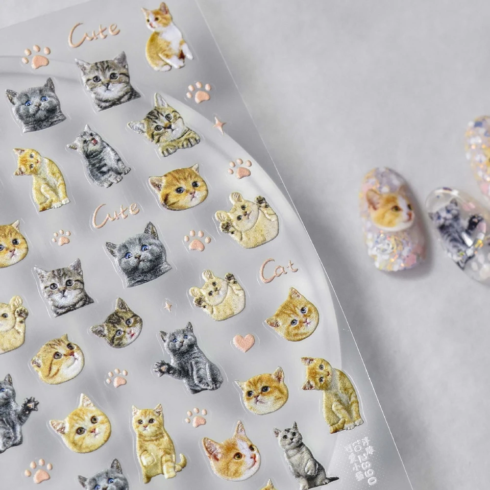 Roztomilé mačacie kúzlo žena motýľ 5D reliéf Self Adhesive na nechty dekorácie nálepky 3D farebné manikúru nálepka mačiatko make -up DIY