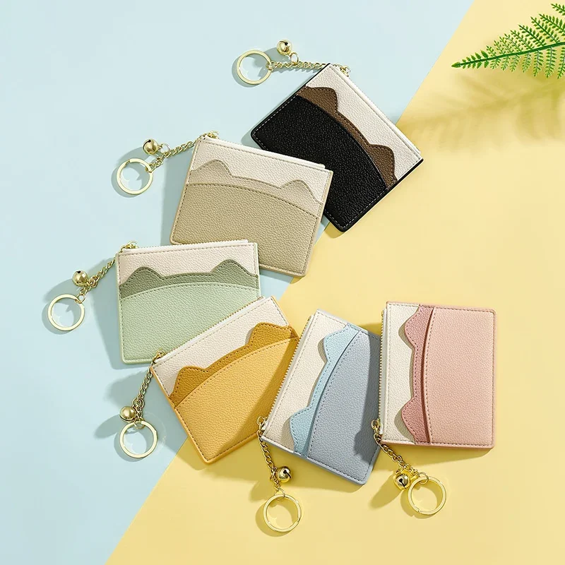 Roztomilé mačky dizajn držiak Mini identifikačné preukazy držiteľmi obchodných kreditných kariet držiteľ PU Leather Slim Bank Card Case Organizátor Wallet Bell