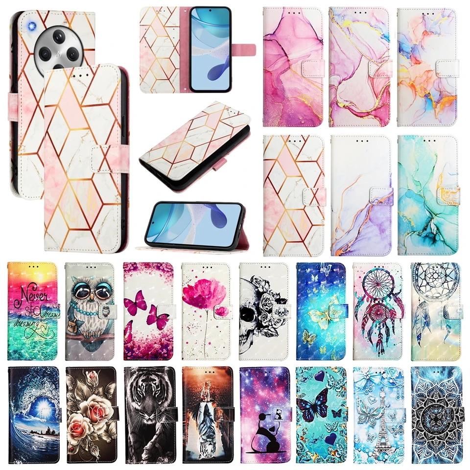 Roztomilé maľované kožené preklopné puzdro pre Oppo Find X8 Pro Reno 12F 12FS 9A A40 A60 A80 Realme Note 60 C63 C61 PARTE STAND STAND