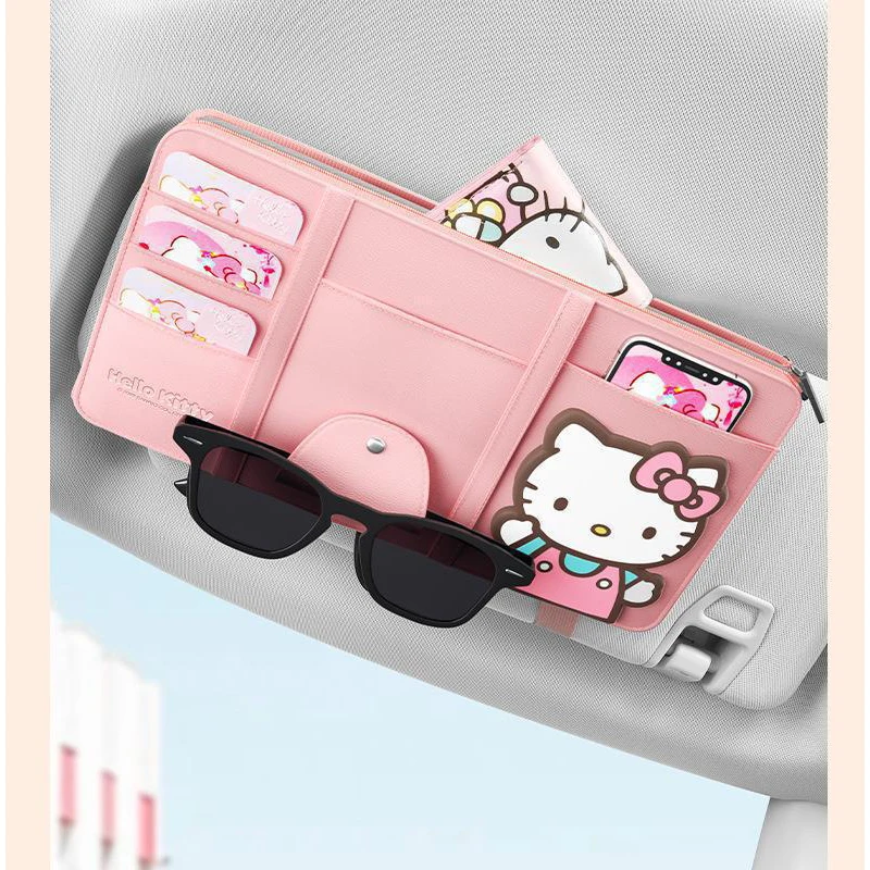 Roztomilé okuliare Sanrio Car Clip Hello KittYS Kawaii Anime Sun Visor Dokument Organizátor Card Card Case Pase Gula Hračky pre dievčatá darček