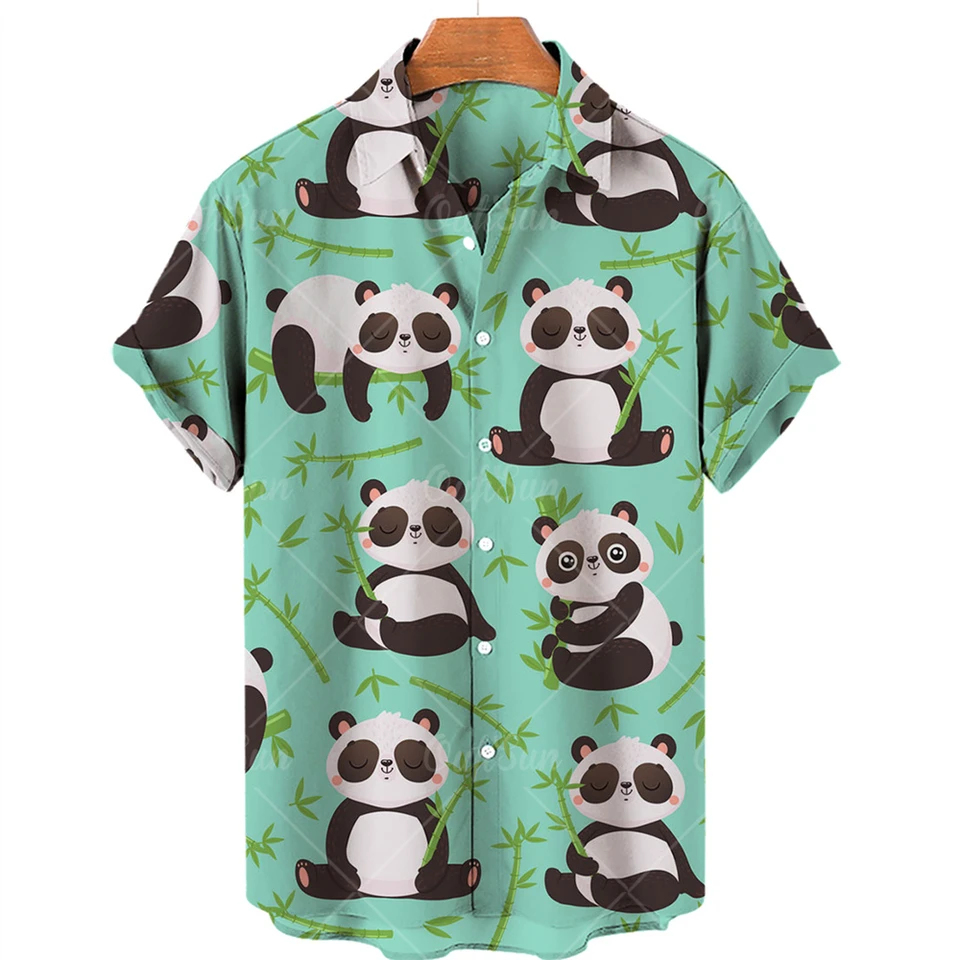 Roztomilé panda havajské košele 3D tlač Men Men Dámske oblečenie letná pláž s krátkym rukávom blúzka módne pánske povolanie klopa camisa chlapci