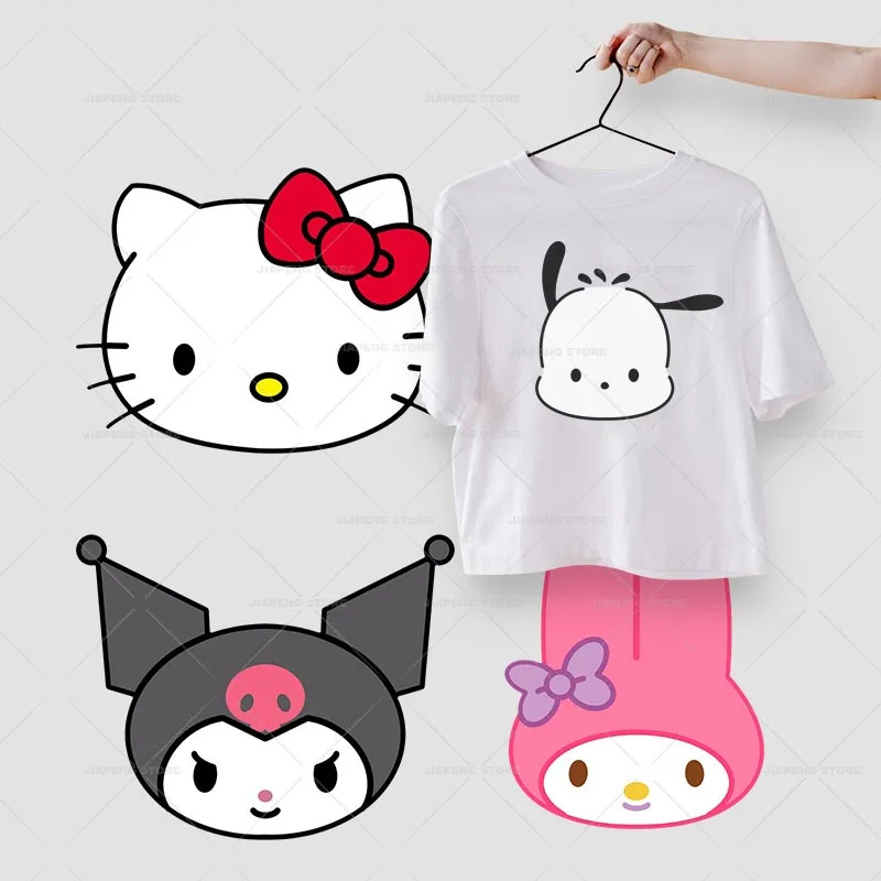 Roztomilé Sanrio Family Iron on Patches Prevody tepla pre oblečenie Hello Kitty potlačené tepelné nálepky na tričko Aplikácie DIY