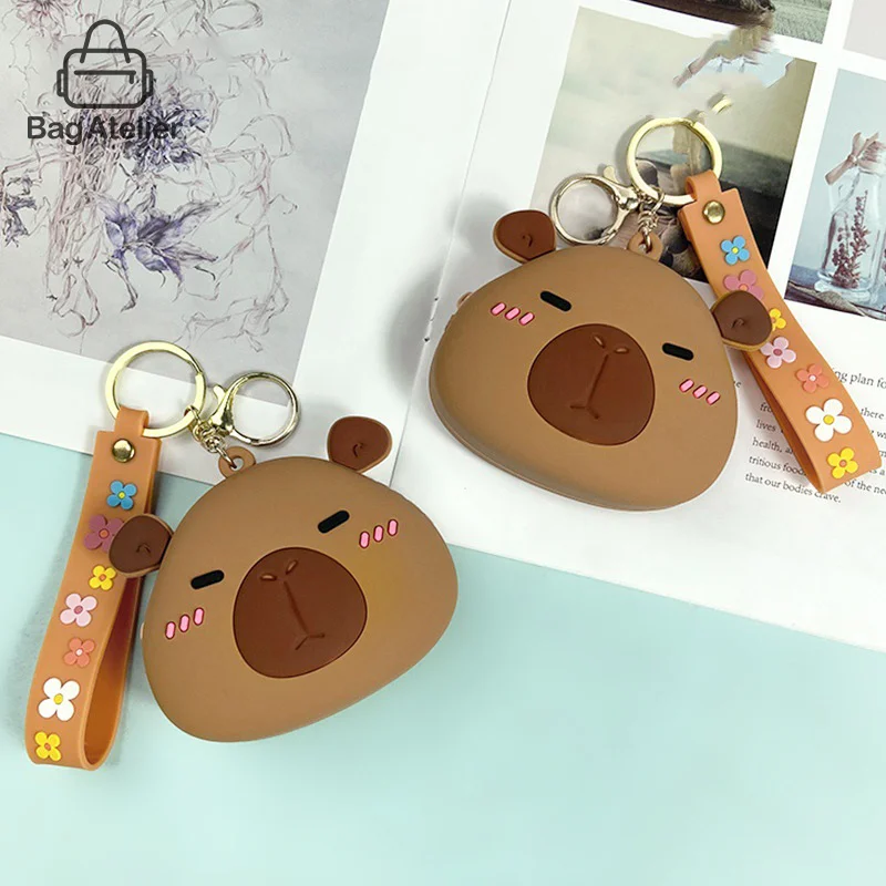 Roztomilé silikónové mince kabelky Cartoon Capybara Organizátor pre slúchadlá Coin Coin Peňaženka peňaženka peňaženka Pendant s náramkom kľúča