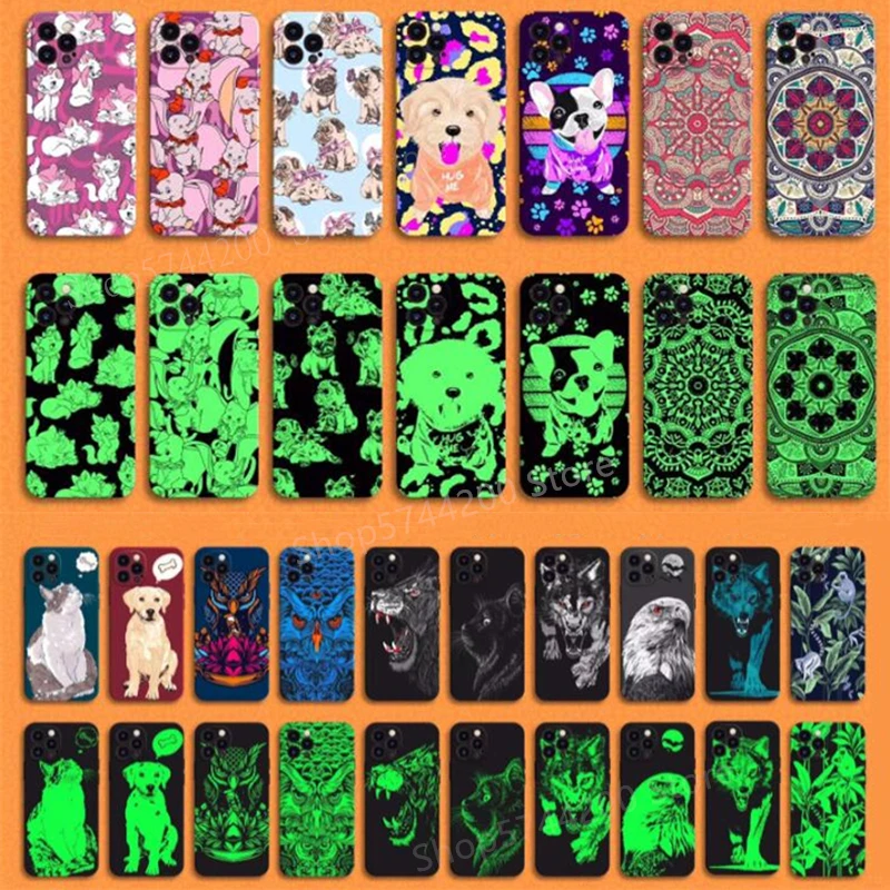 Roztomilé sova TPU Coque pre iPhone 12 11 Pro Max 8 7 Plus xr xs SE 2020 x 12 Mini xs Max Lovely Animal Glow Luminous Case Funda Funda