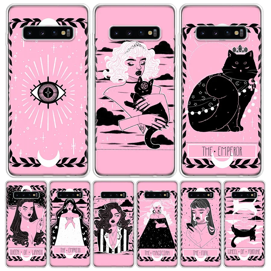 Roztomilé tarotové cool girl Cat Pink Pase Pase pre Samsung Galaxy S24 S22 S23 Ultra S20 Fe S10 S21 Plus S10E S9 S8 + Coque zadný kryt