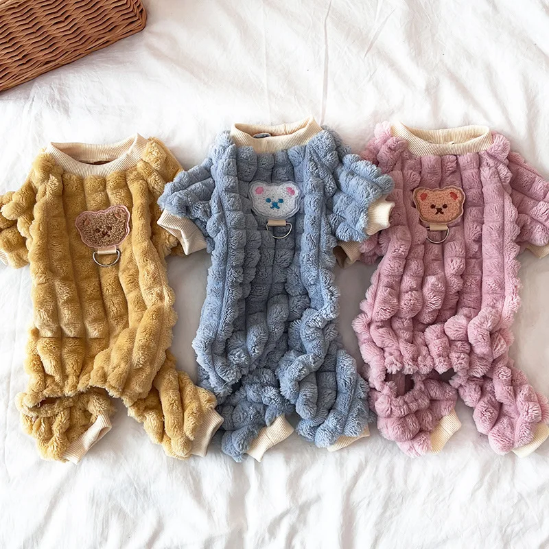 Roztomilé teplé domáce zviera pre psov mačky fleece skríningové pyžamy pyžamy jesenné zimné mačacie oblečenie pre malého psa Chihuahua Yorkie outfit
