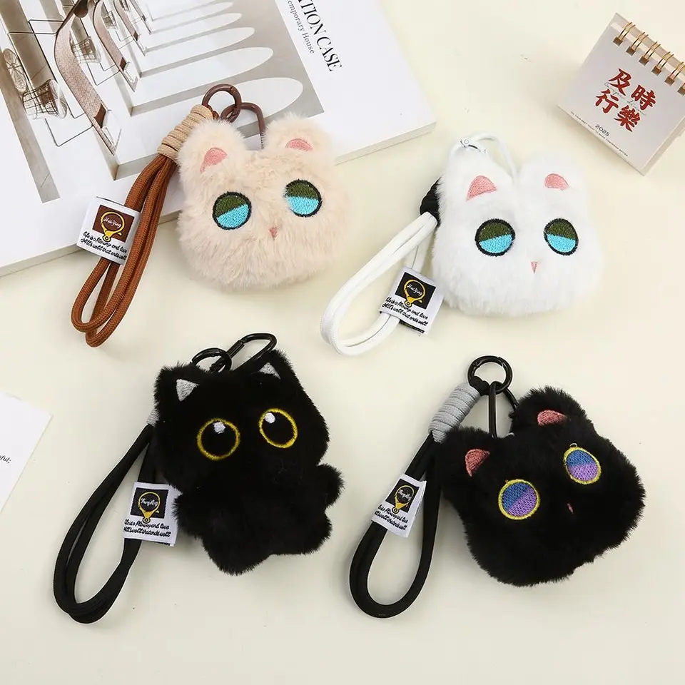 Roztomilé veľké oči mačacie plyšové bábiky Keychain mäkké plnené mačky nadýchané zvieracie hračky kľúča retiazka prívesok pre deti dievčatá