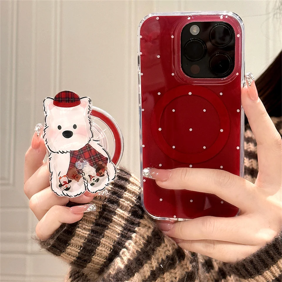 Roztomilé Vianoce West Highlands Shake Rock pre Magsafe Griptok Holder Phone prstový prsteň Podpora pre iPhone 16 Girl Bracket