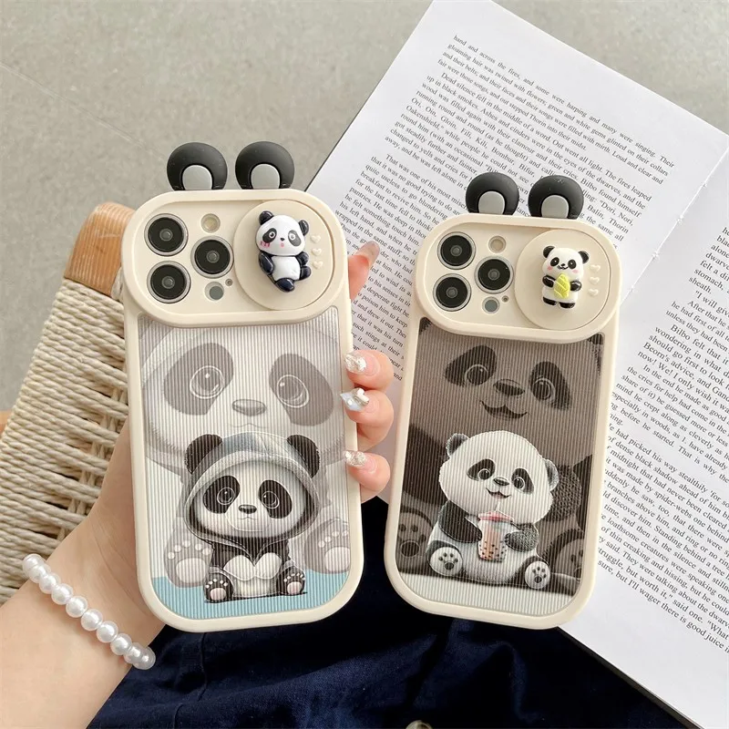 Roztomilé zviera Panda králičie posuvné okno Ochrana Dievča krycí kryt telefónu puzdro pre iPhone 14 13 12 11 Pro Max Soft Coque Fundas