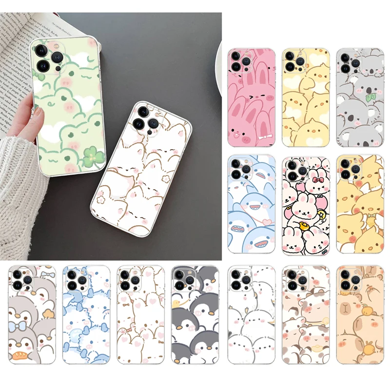 Roztomilé zviera žaby Rabbit žralok Penguin telefónny puzdro pre iPhone 16 15 11 12 13 14 Pro Max Plus Mini
