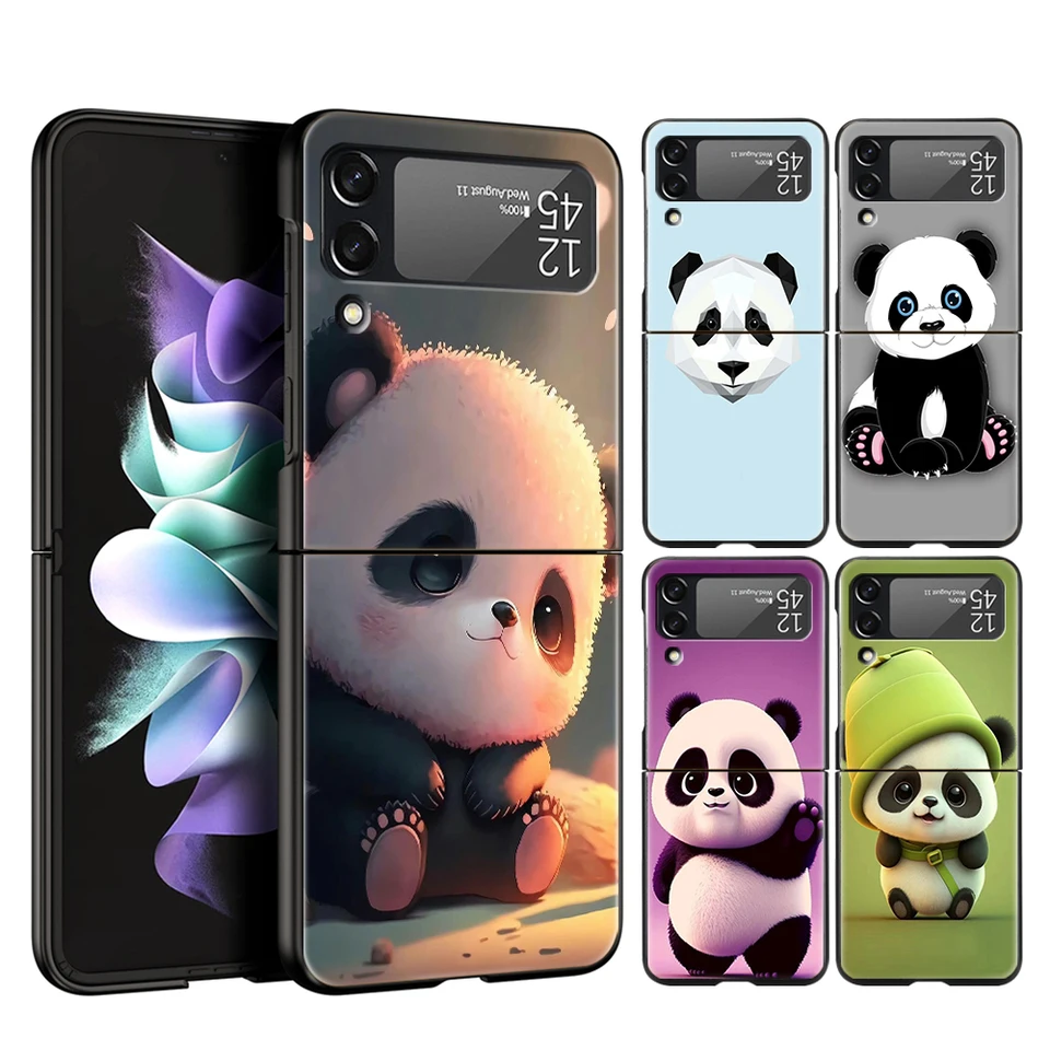 Roztomilé zvieracie puzdro Panda Hard PC pre PC pre Samsung Galaxy Z Flip 4 5 6 Transparentný kryt pre Galaxy Z Flip 3 Sloble Shock odolný