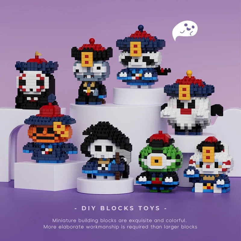 Roztomilé zvieracie Zombie Micro Building Blocks Halloween Cat Panda Pumpkin Zhromaždené puzzle model mini tehlové hračky pre deti darček