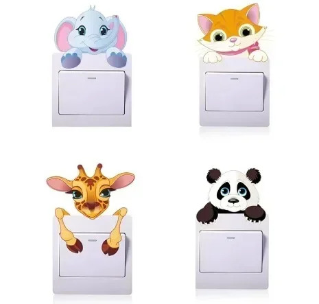 Roztomilé zvieratá slon mačka panda žiraf svetlo spínač nálepka na stenu pre detskú detskú materskú materskú maľbu Náklady nástenná maľba dekorácie