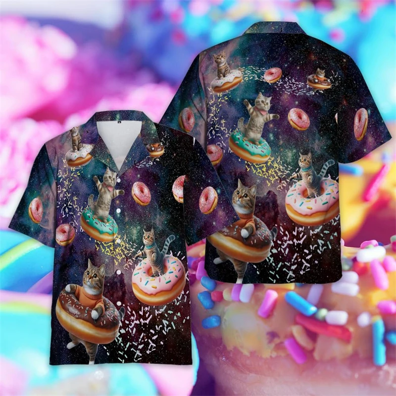 Roztomilé šišky 3D tlačené košele pre mužov oblečenie Príležitostné havajské klopne blúzka Kawaii Donut Dámske dám