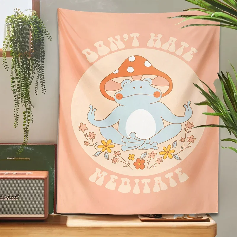 Roztomilé žaba tapisérie meditácia Psychedelilic House dekor hippie umenia 70. rokov retro zvierat Groovy Wall Art hub