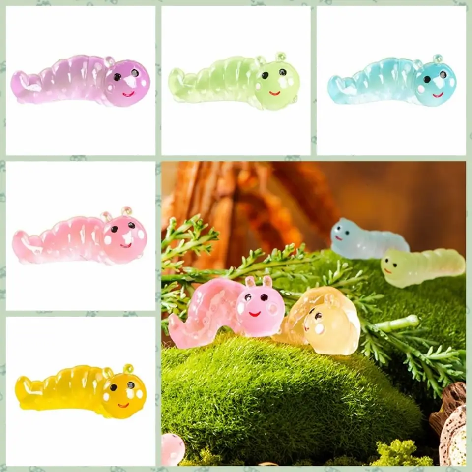 Roztomilé živice Caterpillar Figuríny Dekoratívna simulácia Žiariaca v tmavom húseni Luminous Miniature Caterpillar Fairy Garden