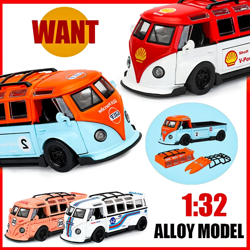 Roztomilý 1:32 v0lkswagen T1 upravené zliatiny Diecast auto vynikajúce modely kovové zvukové svetlo simulované hračky roztomilý vzhľad detské darčeky